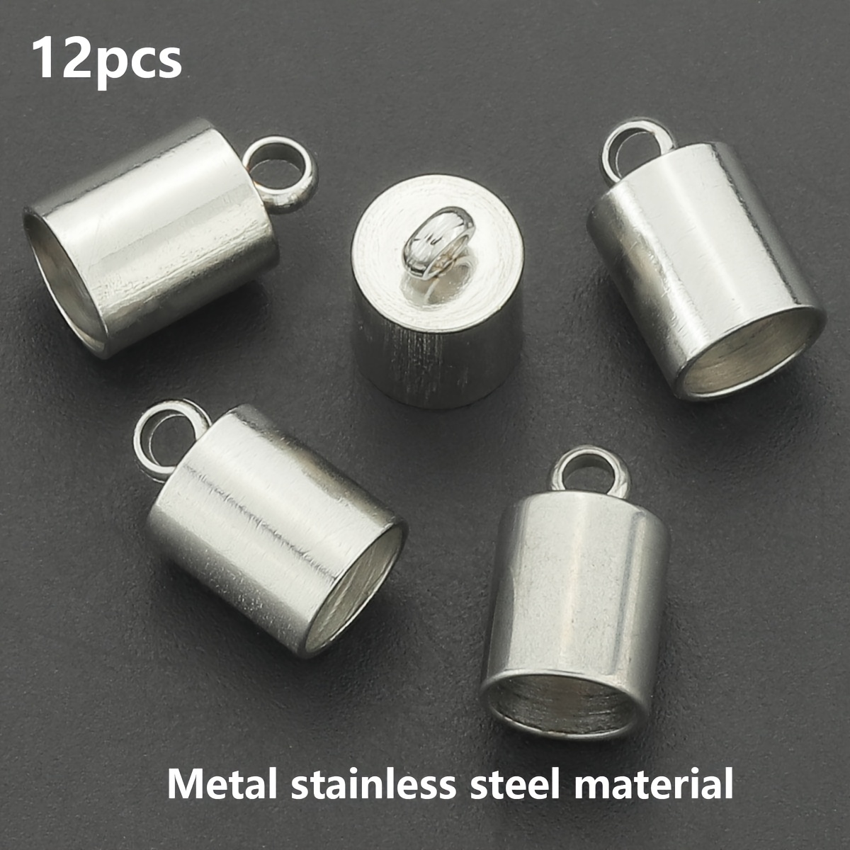 12pcs Stainless Steel Enamel Tassel Cap Cord Clasp Hook Connectors